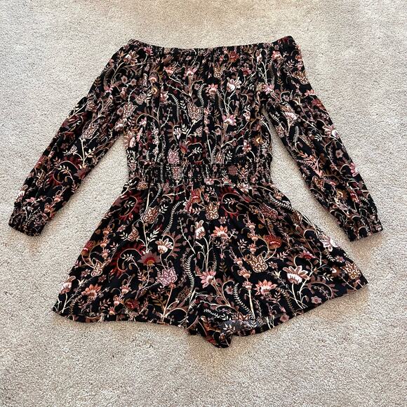 Free People Women's Longsleeve Romper with Shorts Black Floral Size‎ M - Picture 5 of 8